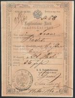 1860 Német és magyar nyelvű igazolási jegy 15 kr okmánybélyeggel / ID