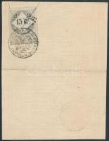 1860 Német és magyar nyelvű igazolási jegy 15 kr okmánybélyeggel / ID