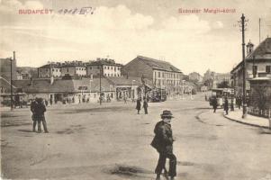 Budapest II. Széna tér, Margit körút, villamos, Kappel Samu, Domány Albert üzletei, kiadja Ádám Herman (kopott sarkak / worn corners)