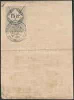 1860 Német és magyar nyelvű igazolási jegy 15 kr okmánybélyeggel / ID