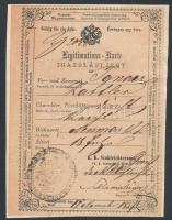 1857 Német és magyar nyelvű igazolási jegy 6 kr C.M. okmánybélyeggel / ID
