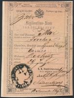 1859 Német és magyar nyelvű igazolási jegy 30 kr C.M. okmánybélyeggel / ID