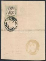 1859 Német és magyar nyelvű igazolási jegy 30 kr C.M. okmánybélyeggel / ID