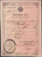 1859 Német és magyar nyelvű igazolási jegy 30 kr C.M. okmánybélyeggel / ID