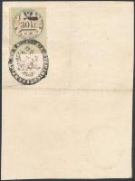 1859 Német és magyar nyelvű igazolási jegy 30 kr C.M. okmánybélyeggel / ID