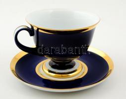 Hollóházi Szász Stúdióban készült számozott (2/200) kobaltkék-arany teás készlet, jelzett, hibátlan ...