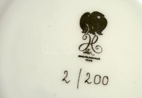 Hollóházi Szász Stúdióban készült számozott (2/200) kobaltkék-arany teás készlet, jelzett, hibátlan ...