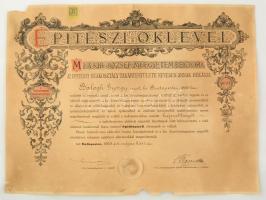 1925 Építészmérnök diploma kissé megviselt állapotban.