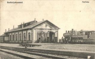 Székelykocsárd, Lunca Muresului; Vasútállomás fűtőháza gőzmozdonnyal / railway stations heating house, locomotive (EK)