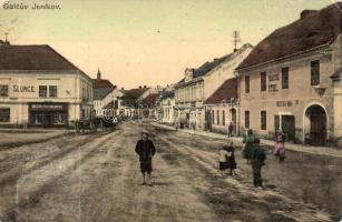 Golcuv Jeníkov, street, shop of the Pochmonová Brothers, shop of Franitsek Stekl (ázott sarok / wet corner)