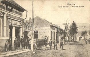 Szolyva (Hársfalva), Nelipino; utca részlet, Goldenberg és Hecht könyvnyomdája és saját kiadású lapja / Gassen Partie / street view, printing shop (EK)