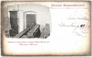 Selmecbánya, Banska Stiavnica; Tanterem a lyceumban, amelybe Petőfi Sándor járt, Joerges kiadása / school interior (kis szakadás / small tear)