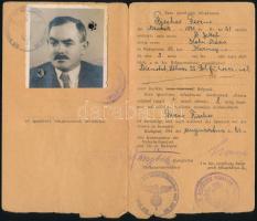 1944 Budapest, a Dienst-Höherer SS Polizeiführernél alkalmazásban álló zsidó férfi számára kiállítot...