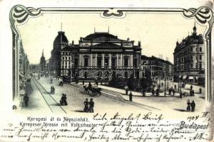 Budapest VIII. Kerepesi út, Népszínház, Art Nouveau, litho (EK)