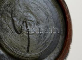 Mázas kerámia váza, jelzett, apró lepattanással, m: 25 cm