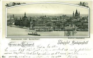 1898 Budapest, látkép, floral litho (Rb)