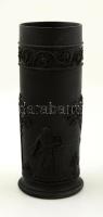 Wedgwood biszkvit fekete váza, jelzett, sérüléssel, m: 16 cm