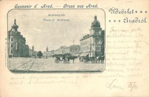 1898 Arad, Andrássy tér. Francia nyelvű kiadás / Souvenir dArad / square, French edition