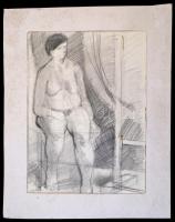 Czóbel jelzéssel: Ülő női akt. Ceruza, papír, gyűrött, 37×26 cm