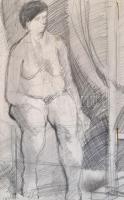 Czóbel jelzéssel: Ülő női akt. Ceruza, papír, gyűrött, 37×26 cm