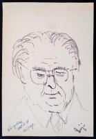 1981 Perjési László (1927-2010) kommunista politikus által rajzolt kép Vas Zoltán (1903-1983) politikus, íróról, neki szóló ajándékozási sorokkal