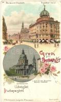 1899 Budapest, Erzsébet körút, Lipótvárosi Bazilika, floral, litho. F. Schmuck (EK)