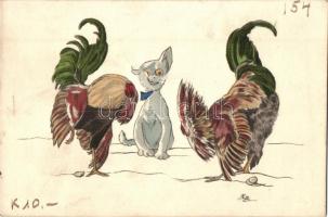Cat and roosters, H. Ch. Vienne No. 154. s: Morfini