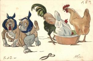 Dogs and chickens, humour, H. Ch. Vienne No. 154. s: Morfini (EK)