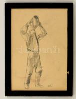 Patkó jelzéssel: Ivó férfi. Ceruza, papír, üvegezett keretben, 40×30 cm