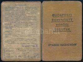 1919 Budapest Egyesített Városi Vasutak, díjtalan utazásra jogosító igazolvány tisztviselői alkalmazott részére