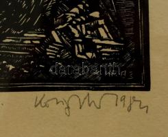 Kőnig Róbert (1951- ): In memoriam ... Linómetszet, papír. Jelzett, sorszámozott. 62/100. Üvegezett ...