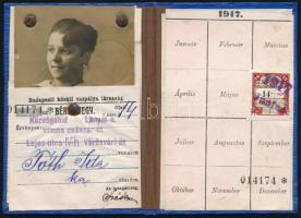 1917 Budapesti Közúti Vaspálya Társaság BKVT havi bérletjegy (Közvágóhíd, Lónyai utca, Vilmos császá...