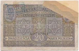 Lengyelország / Német megszállás 1917. 20M bélyegzéssel T:III-,IV szakadás, részben restaurált
Pola...