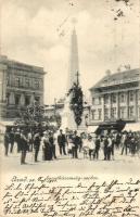 Arad, Szentháromság-szobor, Nagy Lajos Szállodája a Fehér Kereszthez / statue, hotel (lyuk / pinholes)