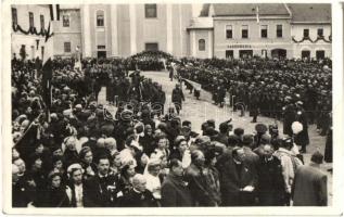 1938 Rozsnyó, Roznava; bevonulás, Tátra Bank, Parfüméria / entry of the Hungarian troops, bank, perfume shop, 'Rozsnyó visszatért' So. Stpl. (EK)