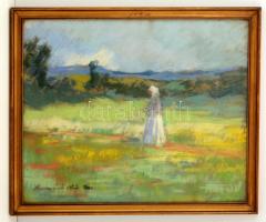 Thormáné, Kiss Margit (1901-1977) : Magányosan az úton. Pasztell, papír, jelzett, üvegezett keretben...