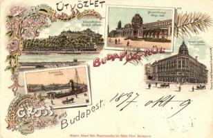 1897 (Vorläufer!) Budapest, Lánchíd, Margitfürdő, Nemzeti színház, floral, Art Nouveau, litho. Rigler József Ede (fa)