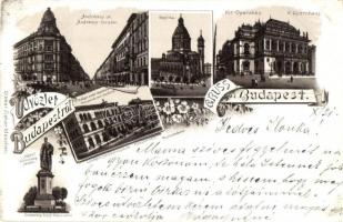 1899 Budapest, Andrássy út, Bazilika, Operaház, Országos Minta rajziskola, Ottmar Zieher, floral, litho