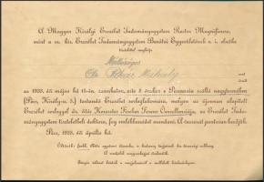 1938 Dr. Pekár Mihály (1871-1942) meghívója a pécsi Magyar Királyi Erzsébet Tudományegyetem Erzsébet serleg lakomájára.