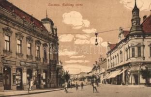 Losonc, Lucenec; Rákóczi utca, Tarjányi János, Hammermüller és Redlinger Ignácz üzlete / street, shops