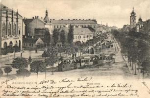 Debrecen, Piac utca, Balla Lajos asztalos, üzletek, városi vasút, villamos, Komáromi I. kiadása