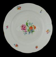 Meisseni virágmintás porcelán tányér, jelzett, matricás, kopásnyomokkal, d: 28 cm