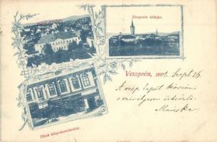 1899 Veszprém, Dávid Árvaház, Pósch könykereskedése, floral