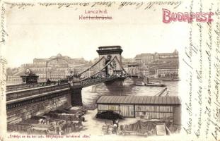 Budapest, Lánchíd, rakpart, litho