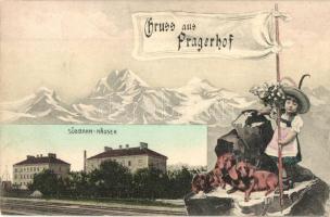 Pragersko, Pragerhof; Südbahn Hauser / railway houses, girl, dogs