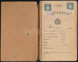 1910 Házalókönyv, sok bejegyzéssel, bélyegzővel, okmánybélyeggel (2 korona), elvált gerinccel, 40 p., 19x12cm