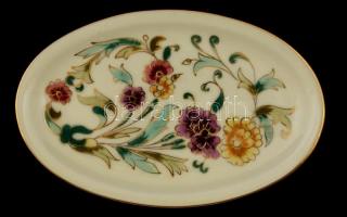 Zsolnay virágmintás porcelán mini tálka, kézzel festett, jelzett, hibátlan, 11x7 cm