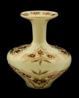 Zsolnay virágmintás porcelán kis váza, kézzel festett, jelzett, hibátlan, m: 8 cm