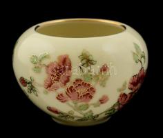 Zsolnay virágmintás porcelán kis kaspó, kézzel festett, jelzett, hibátlan, 6x8 cm