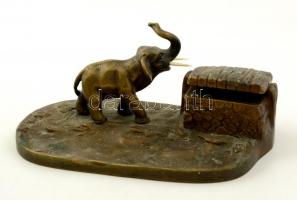 Elefántos asztali toll- és tintatartó, bronz, 20x11x8 cm